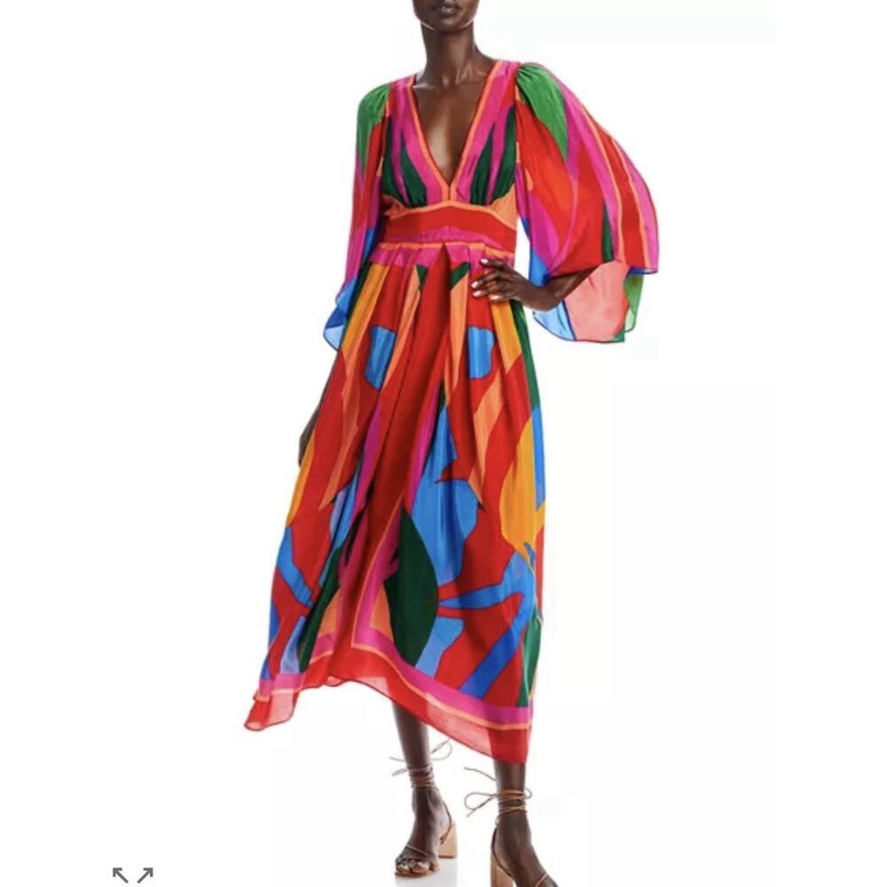 FARM Rio Colorful Leaves Midi Dress Size XS